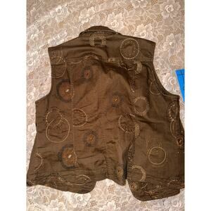 brown floral embroidered vest button down SZ L/XL